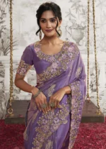 Purple Embroidered Silk Saree