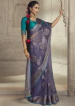 Purple Organza Brasso Saree