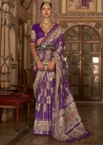 Purple Printed Silk Saree