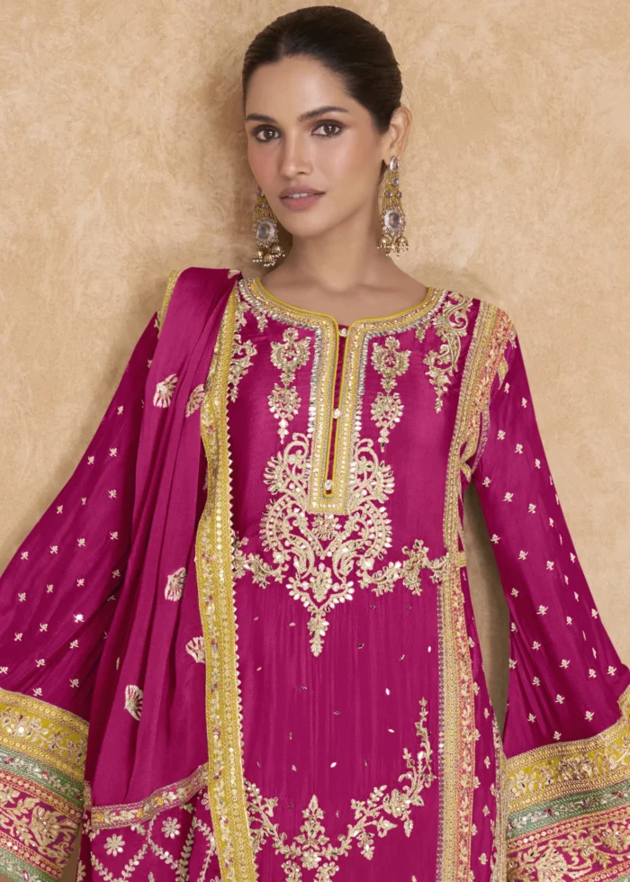 Rani Pink Palazzo Suit with Embroidery