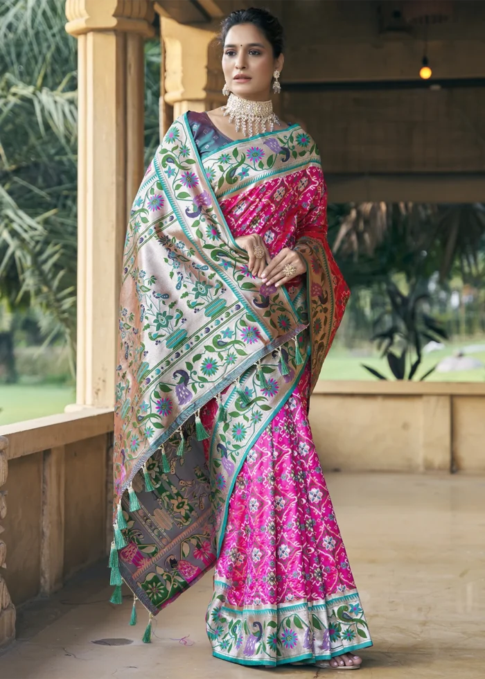 Rani Pink Patola Silk Saree