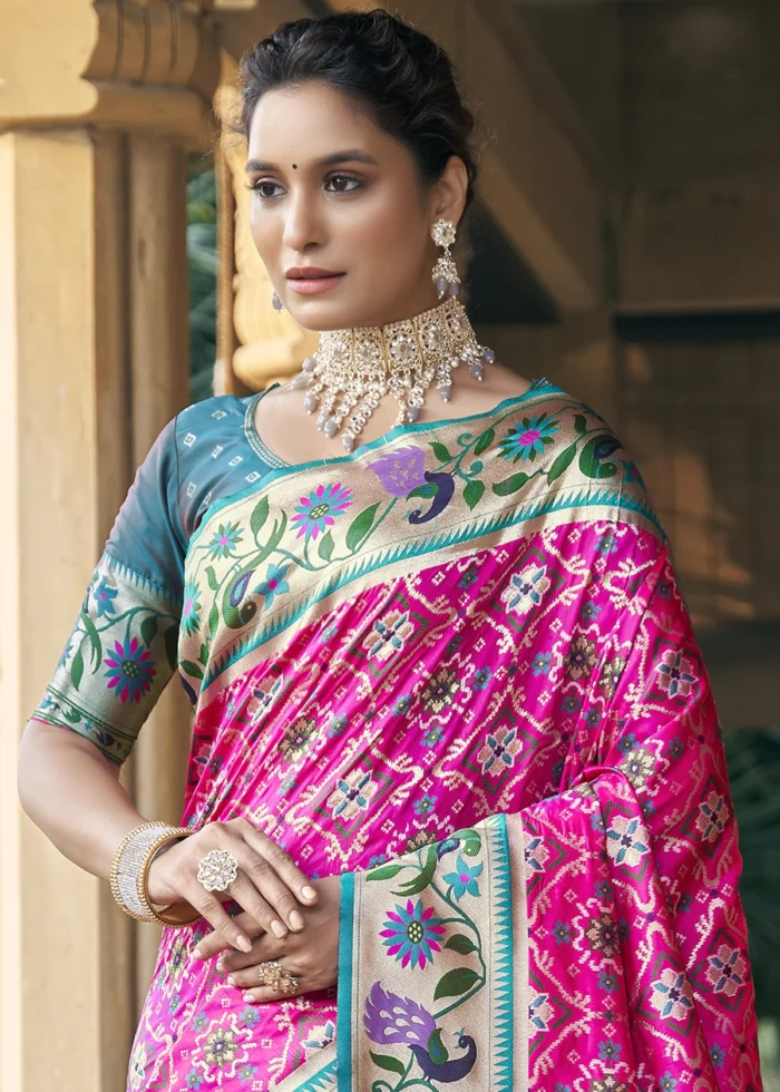 Rani Pink Patola Silk Saree