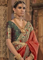 Red Banarasi Saree with Stone Work