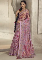 Rose Pink Organza Brasso Saree