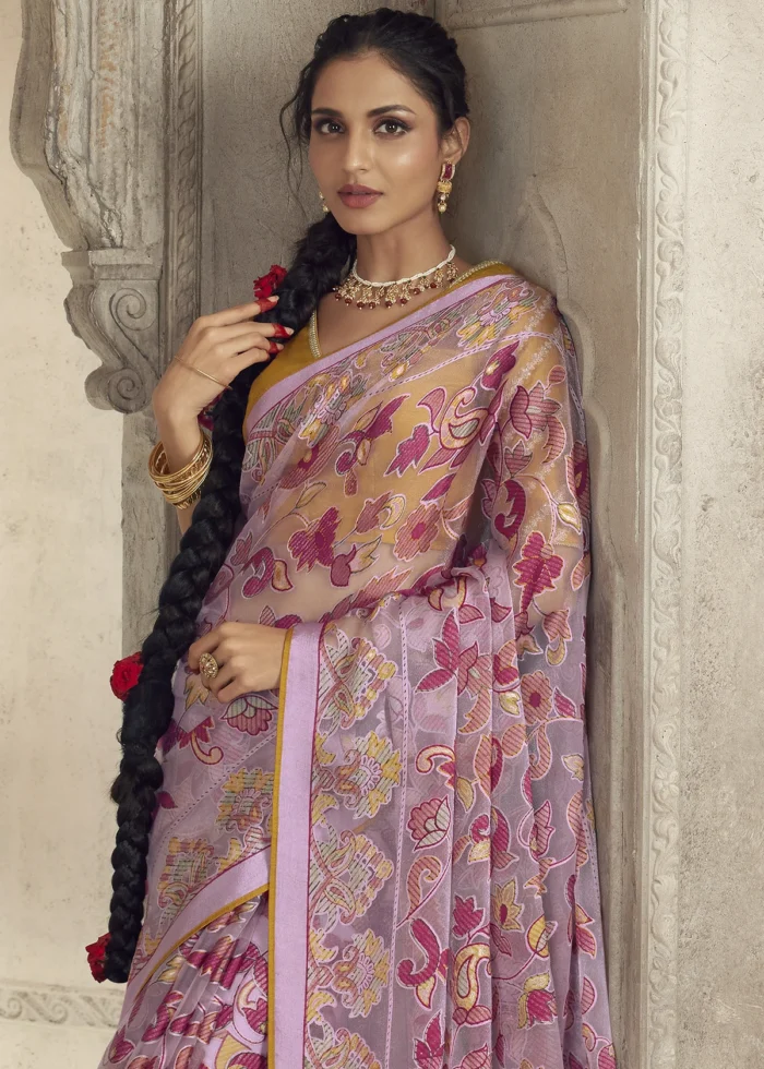 Rose Pink Organza Brasso Saree