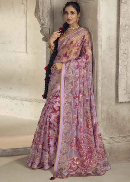 Rose Pink Organza Brasso Saree