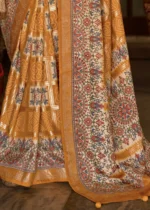 Saffron Yellow Printed Silk Saree