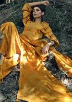 Saffron Yellow Velvet Suit with Embroidery Work