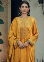 Saffron Yellow Velvet Suit with Embroidery Work