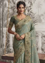 Sage Green Embroidered Silk Saree