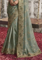 Sage Green Embroidered Silk Saree