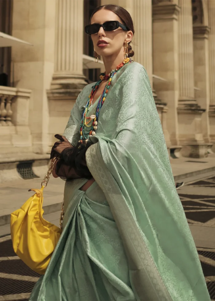 Sea Green Banarasi Satin Silk Saree