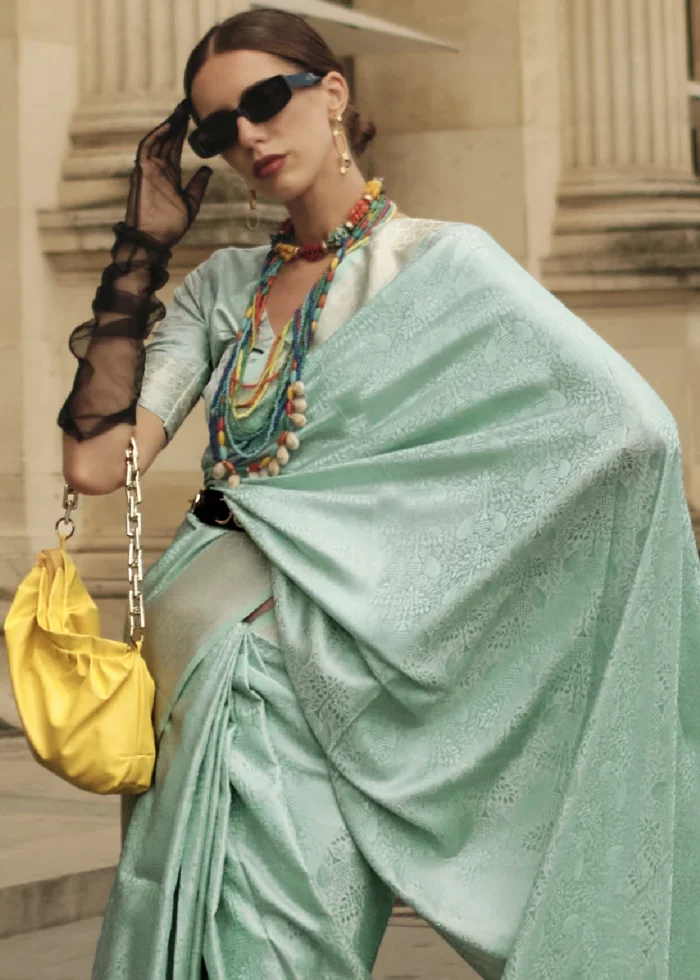 Sea Green Banarasi Satin Silk Saree