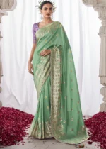 Sea Green Kora Silk Saree