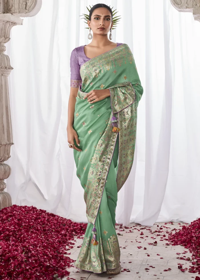 Sea Green Kora Silk Saree