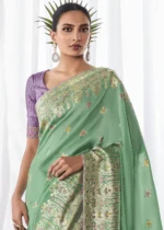 Sea Green Kora Silk Saree