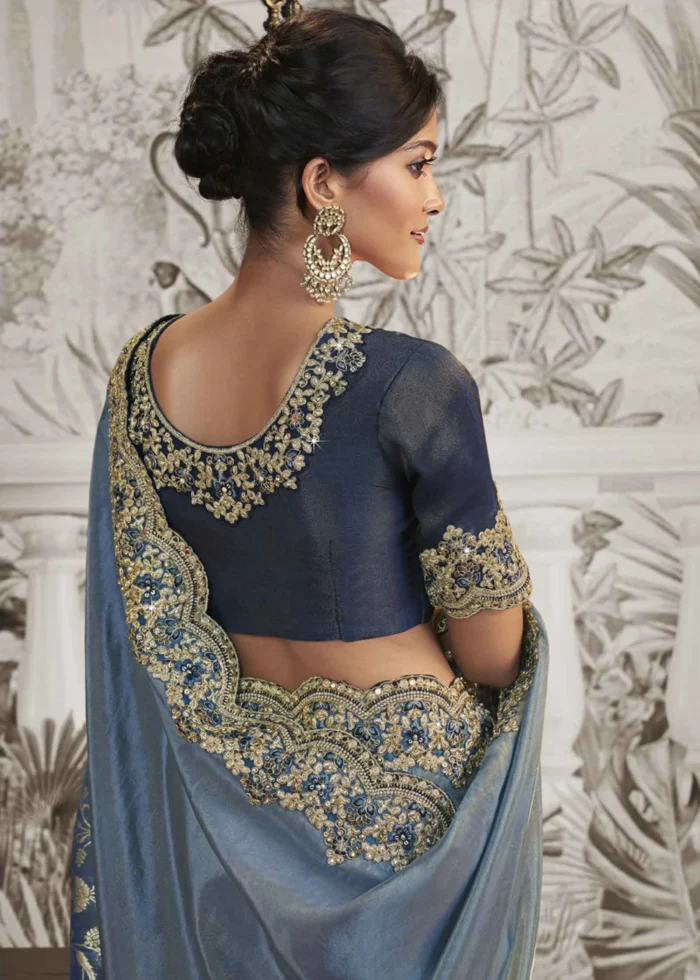 Shaded Blue Embroidered Silk Saree