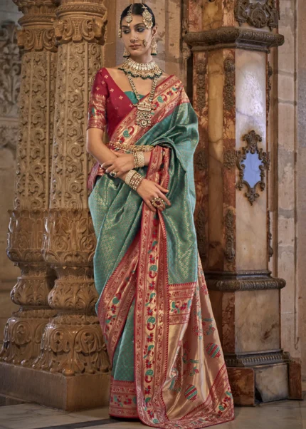 Teal Banarasi Saree with Stone Work