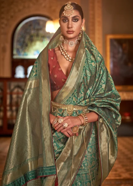 Teal Green Banarasi Saree