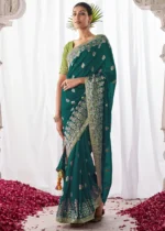 Teal Green Kora Silk Saree