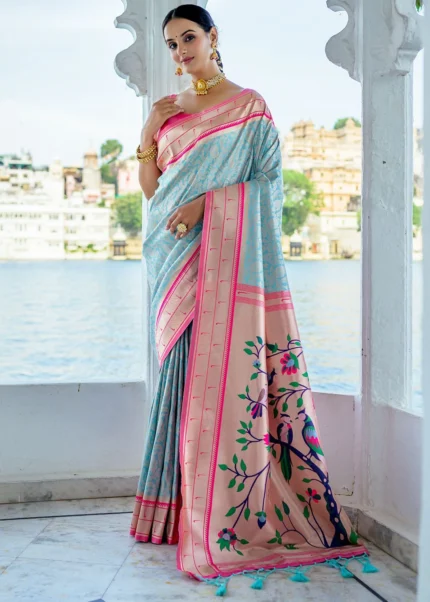 Turquoise Blue Paithani Silk Saree