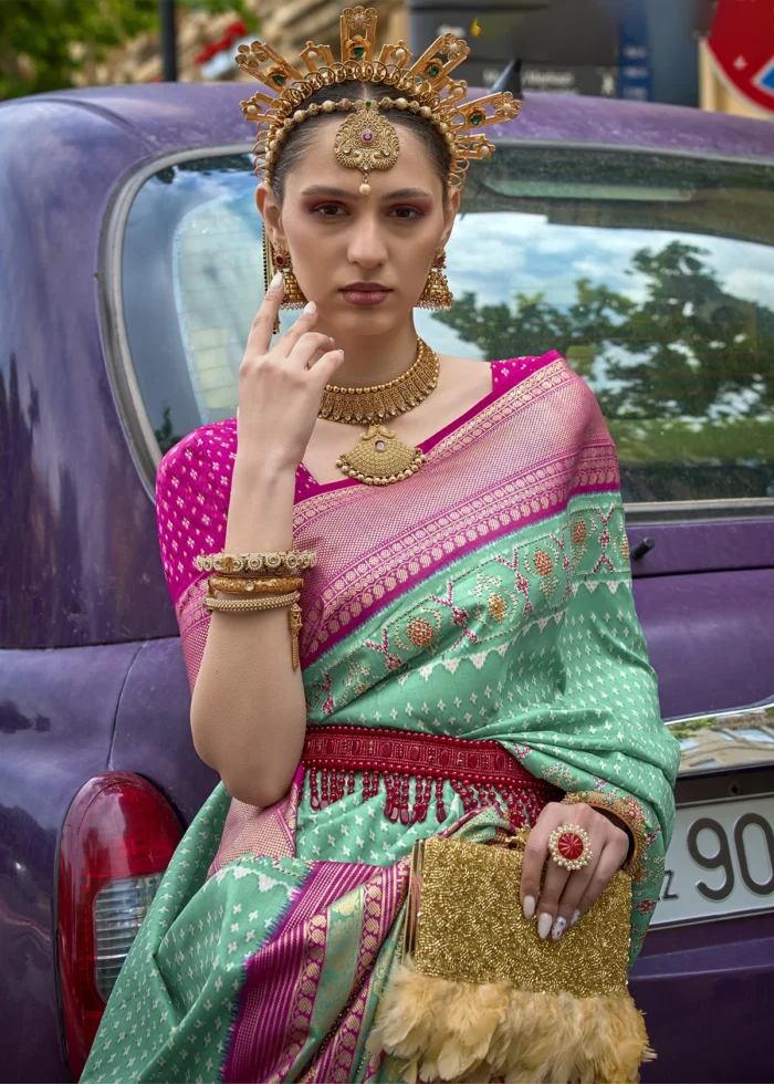 Turquoise Patola Silk Saree