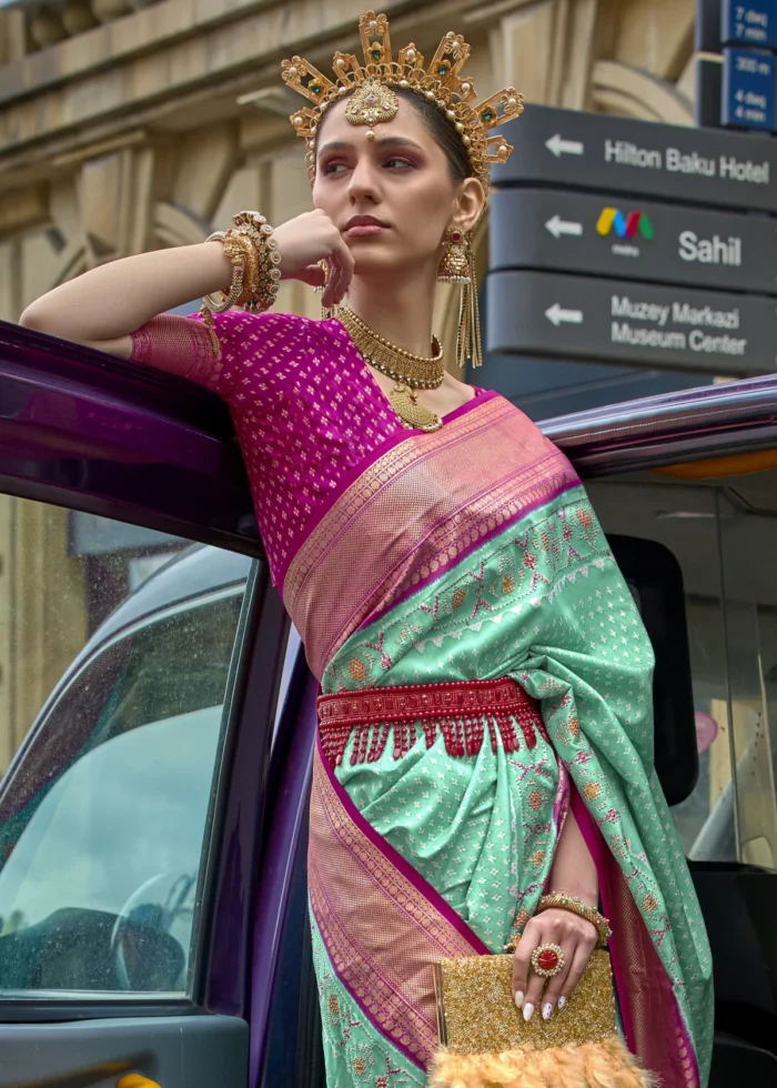 Turquoise Patola Silk Saree