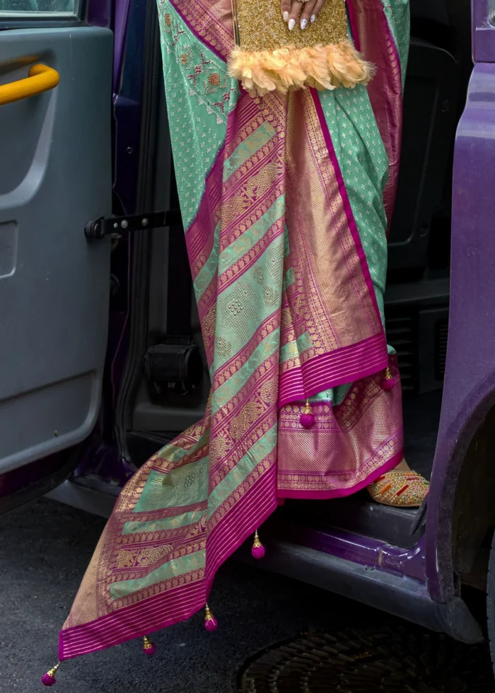 Turquoise Patola Silk Saree