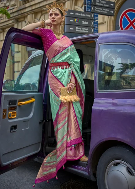 Turquoise Patola Silk Saree