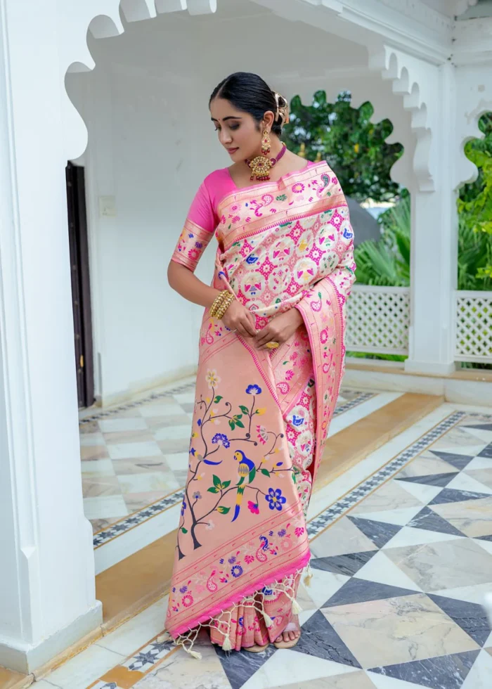 White Paithani Silk Saree