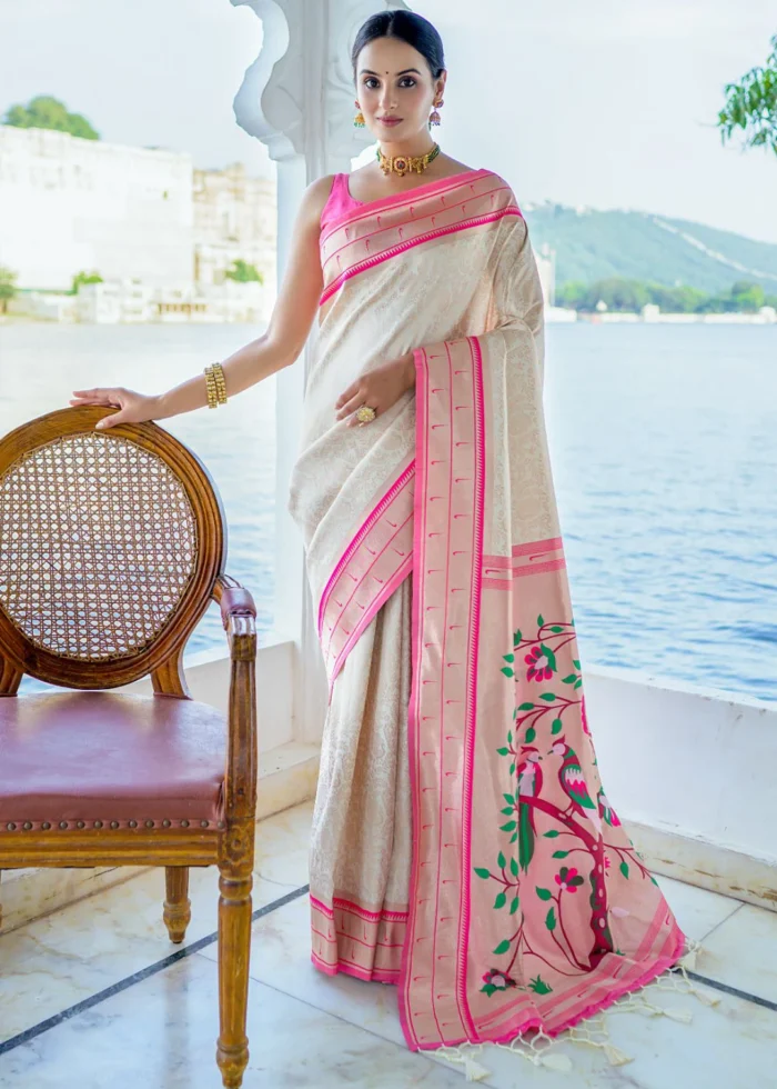 White Paithani Silk Saree