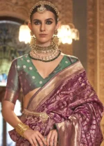 Wine Purple Banarasi Saree