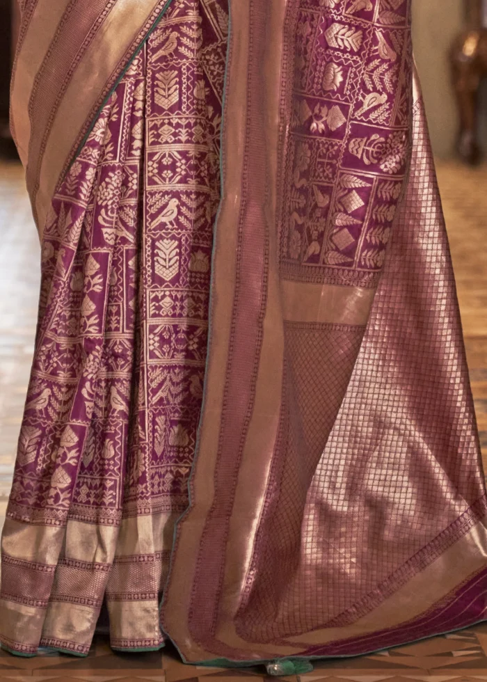 Wine Purple Banarasi Saree