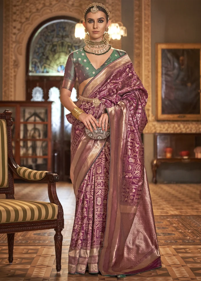 Wine Purple Banarasi Saree