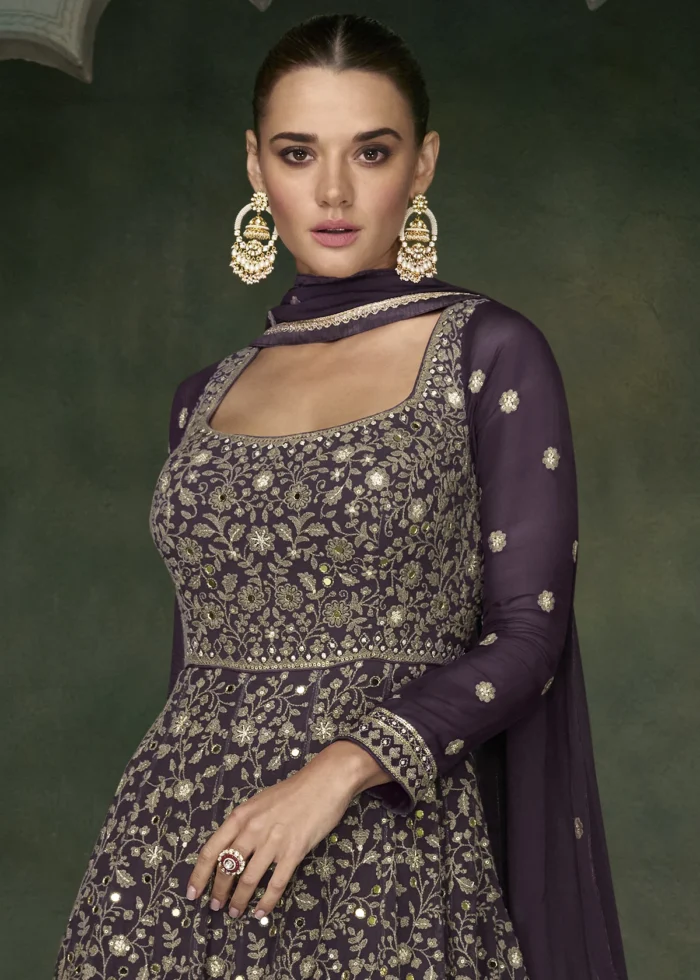 Wine Purple Georgette Anarkali Gown