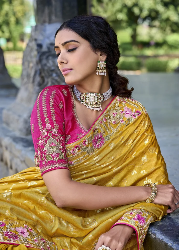 Yellow Banarasi Saree with Embroidery Work