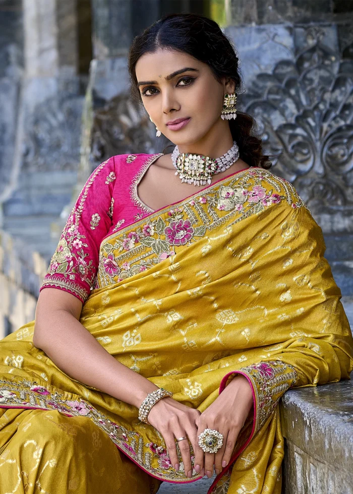 Yellow Banarasi Saree with Embroidery Work