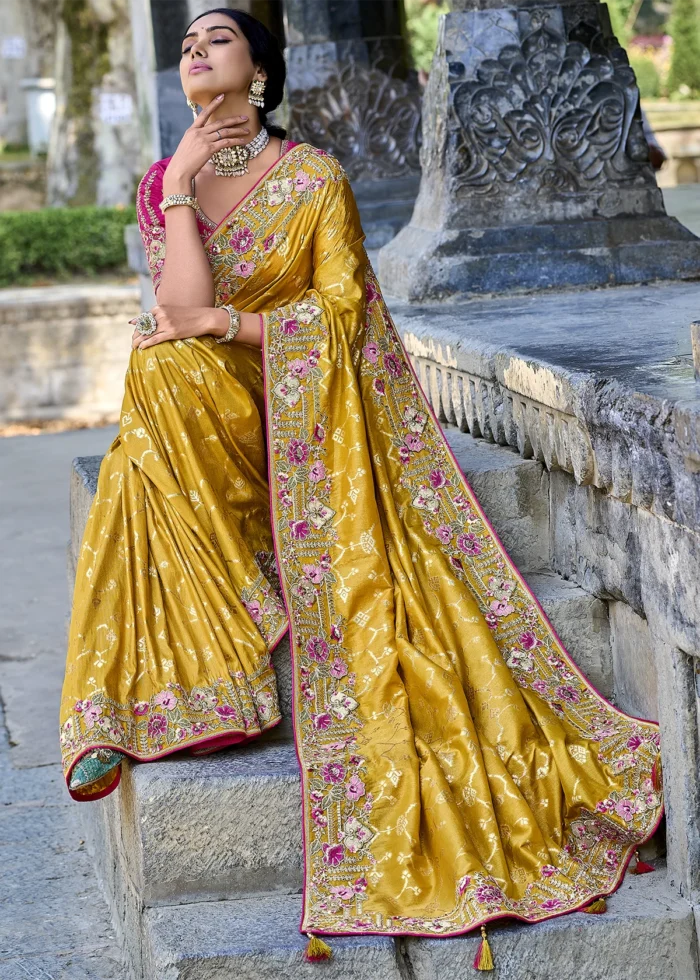 Yellow Banarasi Saree with Embroidery Work