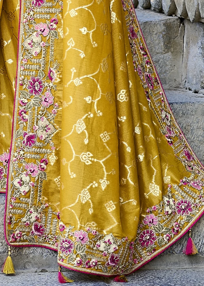 Yellow Banarasi Saree with Embroidery Work