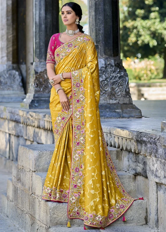 Yellow Banarasi Saree with Embroidery Work