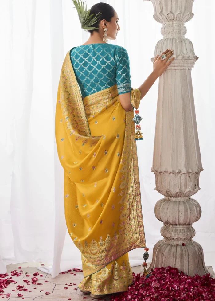 Yellow Kora Silk Saree