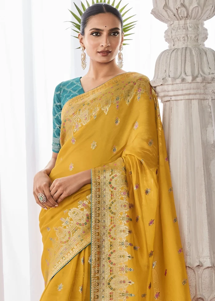 Yellow Kora Silk Saree