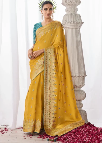 Yellow Kora Silk Saree