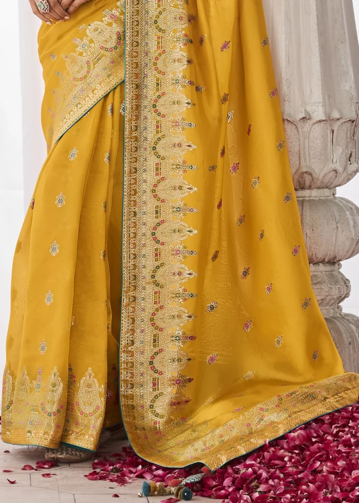 Yellow Kora Silk Saree