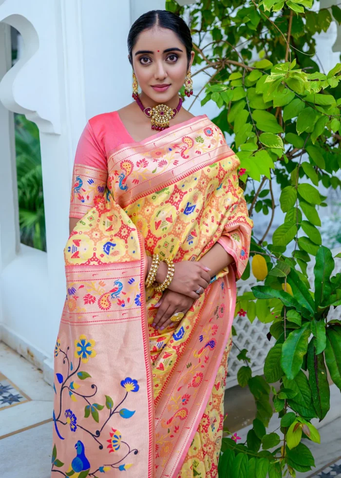 Yellow Paithani Silk Saree