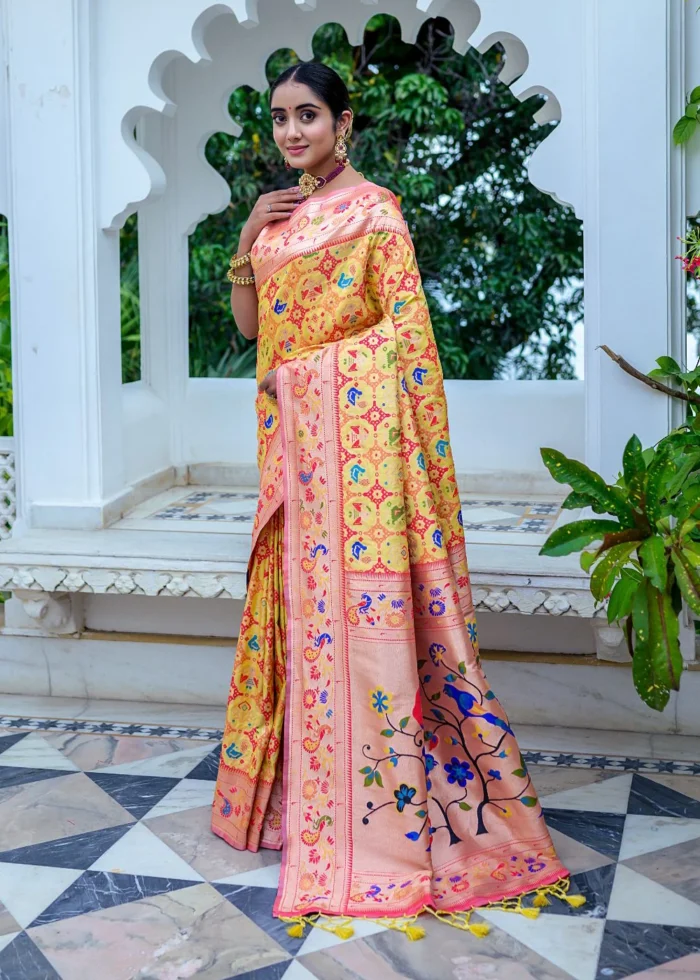 Yellow Paithani Silk Saree