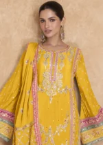 Yellow Palazzo Suit with Embroidery