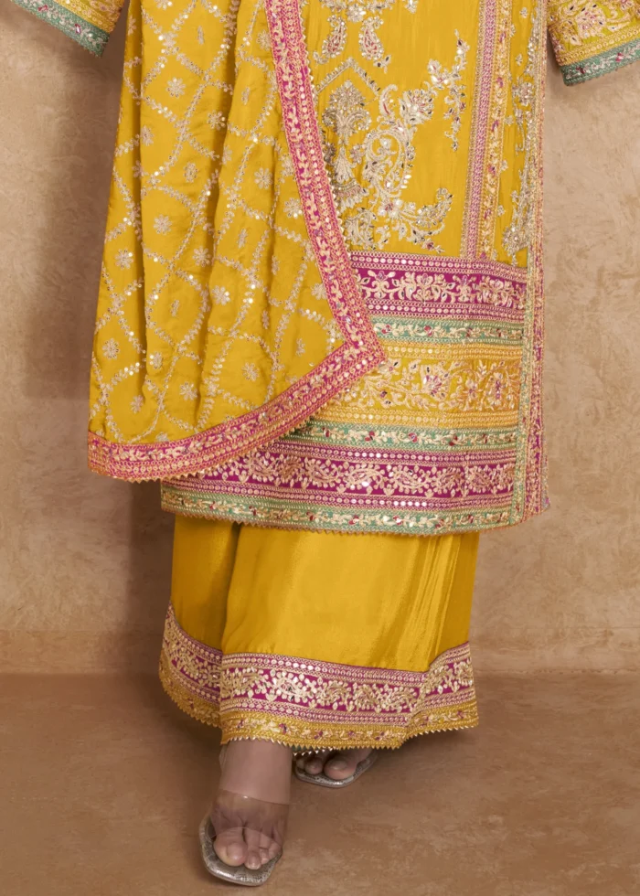 Yellow Palazzo Suit with Embroidery