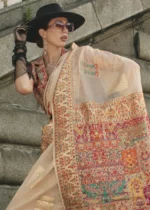 Almond Beige Kashmiri Jamawar Saree