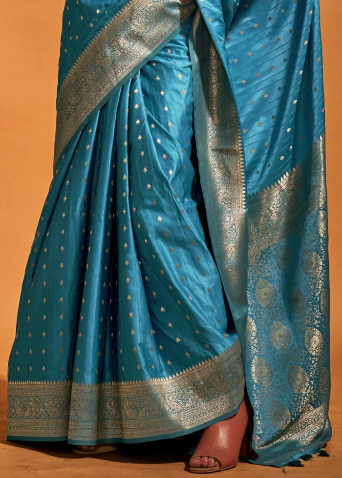 Azure Blue Banarasi Satin Silk Saree